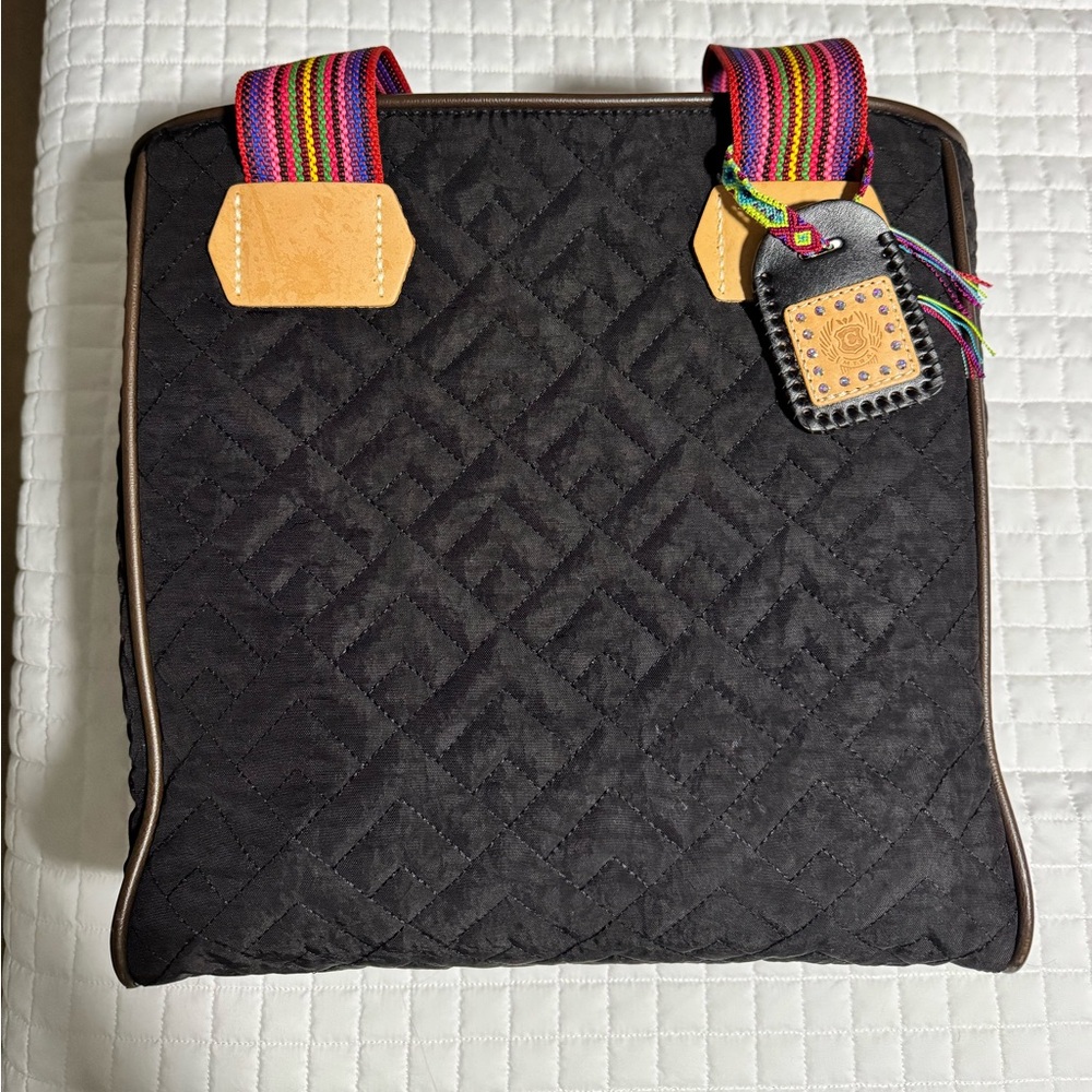 Consuela Black Quilted Tote with Multicolor Straps